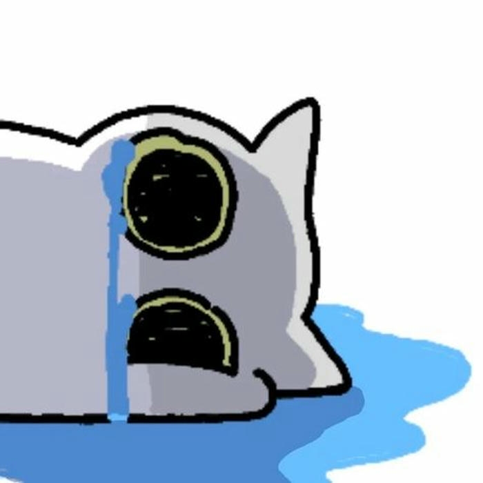 Ảnh mèo khóc hoạt hình nằm bẹp ra đất đau khổ