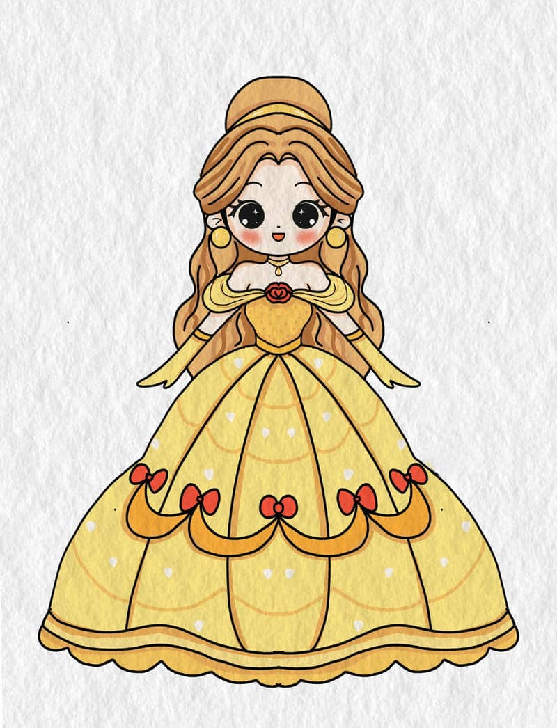 Hình vẽ công chúa váy vàng dễ thương