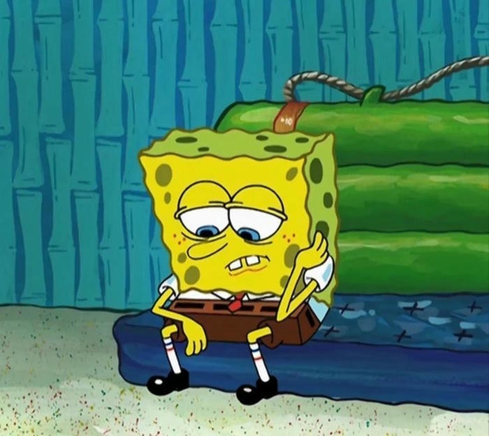 Meme buồn SpongeBob ngồi thẫn thờ một mình cô đơn