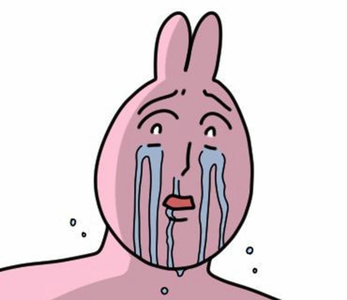 Meme buồn thỏ hồng khóc nức nở nước mắt giàn giụa