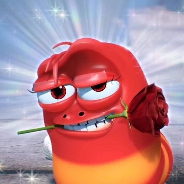 Meme tặng hoa ấu trùng đỏ ngậm hoa hồng cực ngầu