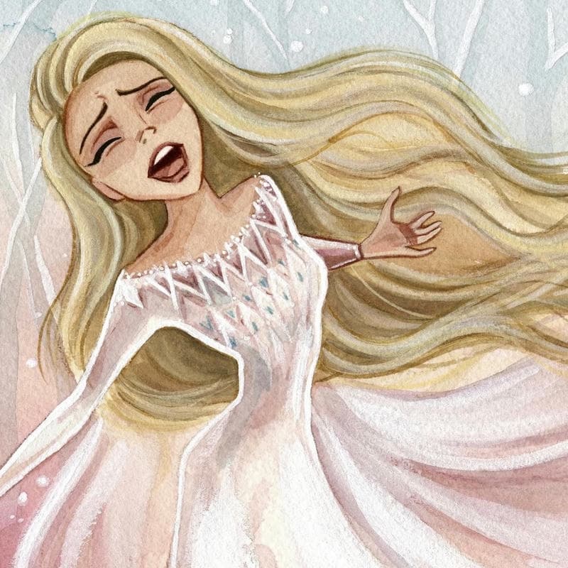 Tranh vẽ công chúa váy hồng lung linh