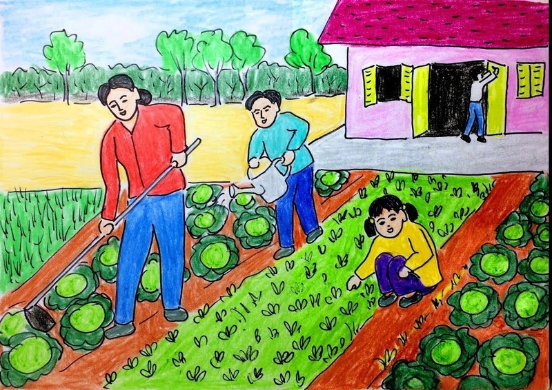 Tranh vẽ nghề nông đơn giản dành học sinh