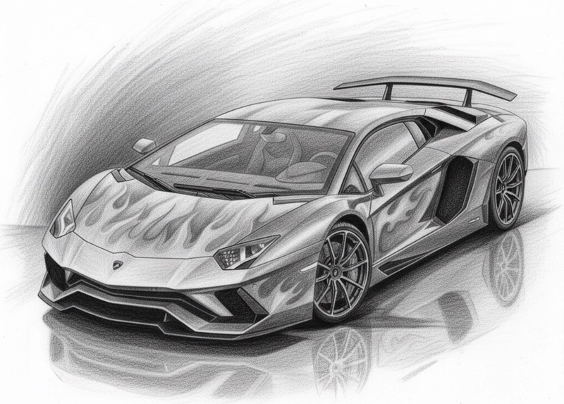 Tranh vẽ siêu xe lamborghini màu chì