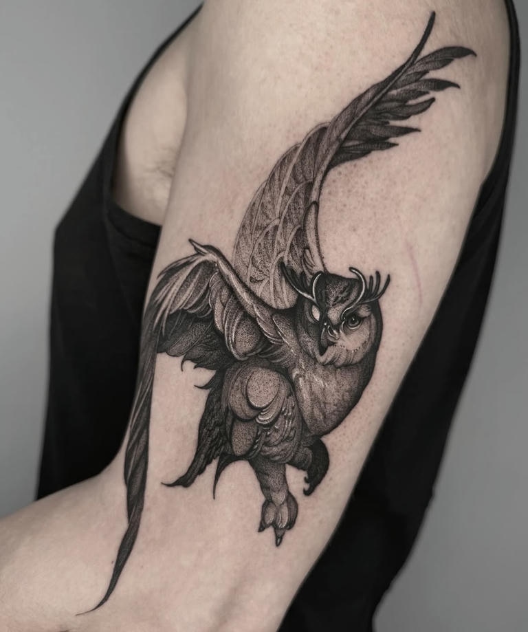 cú mèo xăm nét vẽ siêu thực