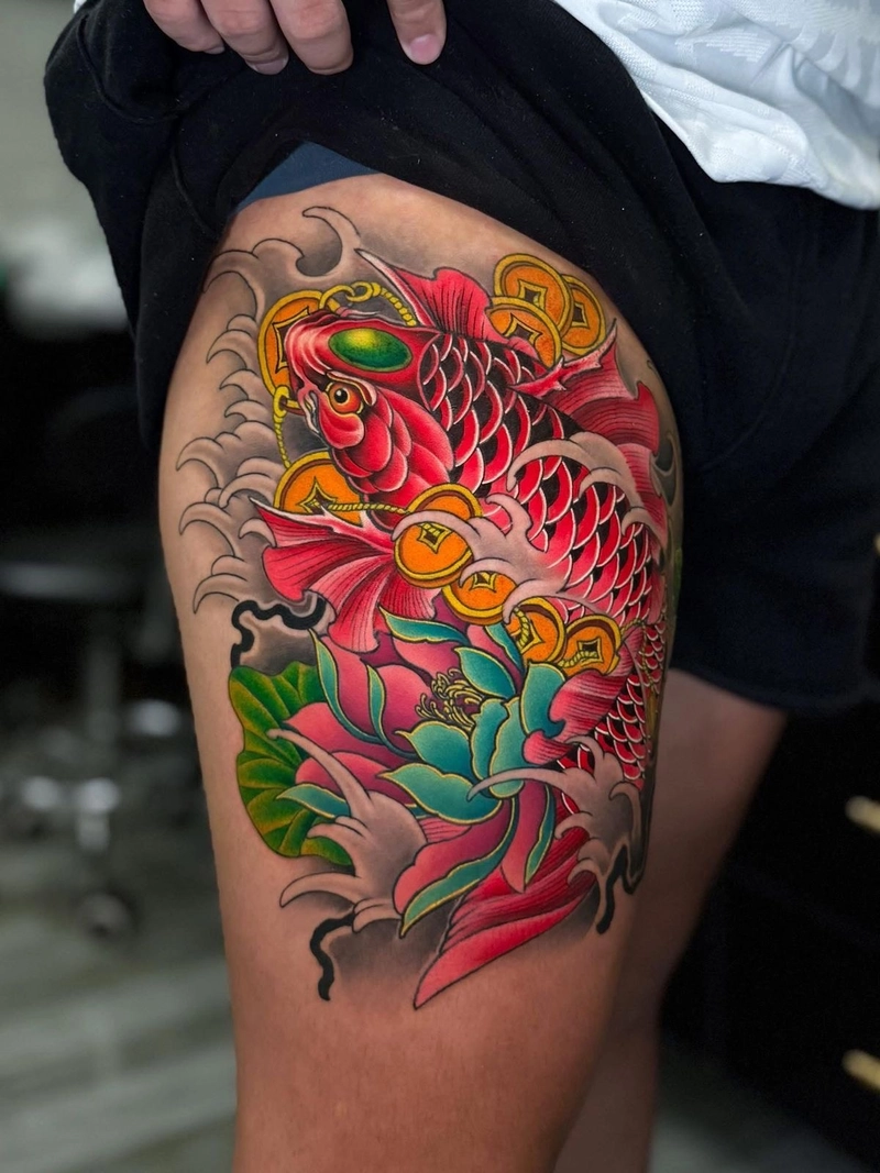 hình xăm cá chép hoa sen đẹp