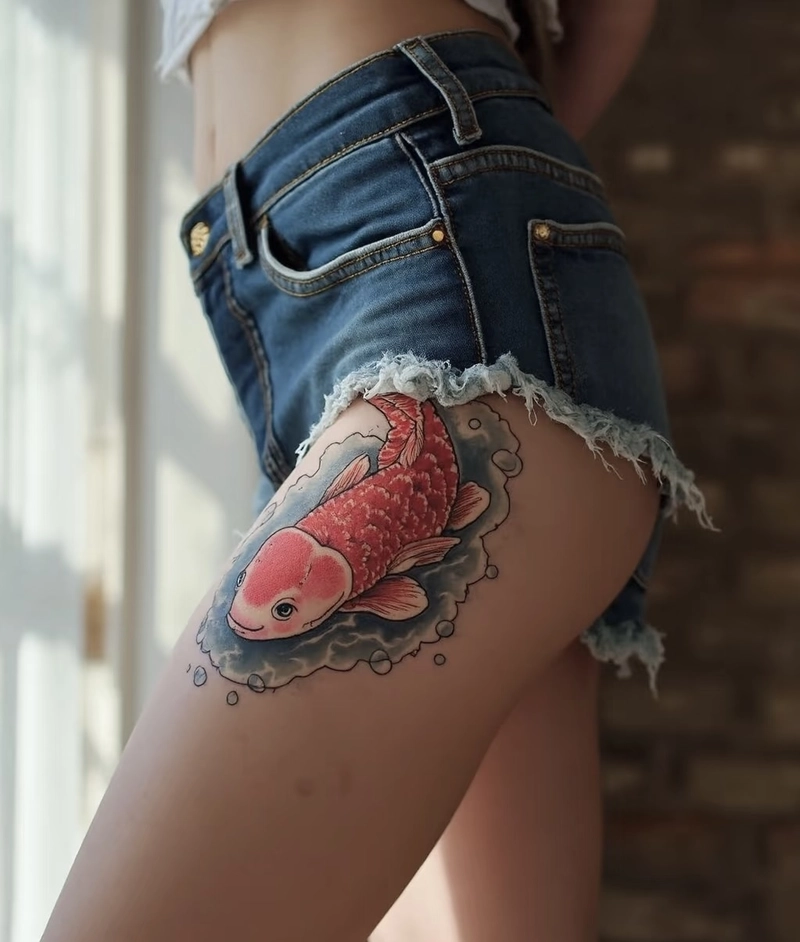 hình xăm cá chép ở đùi