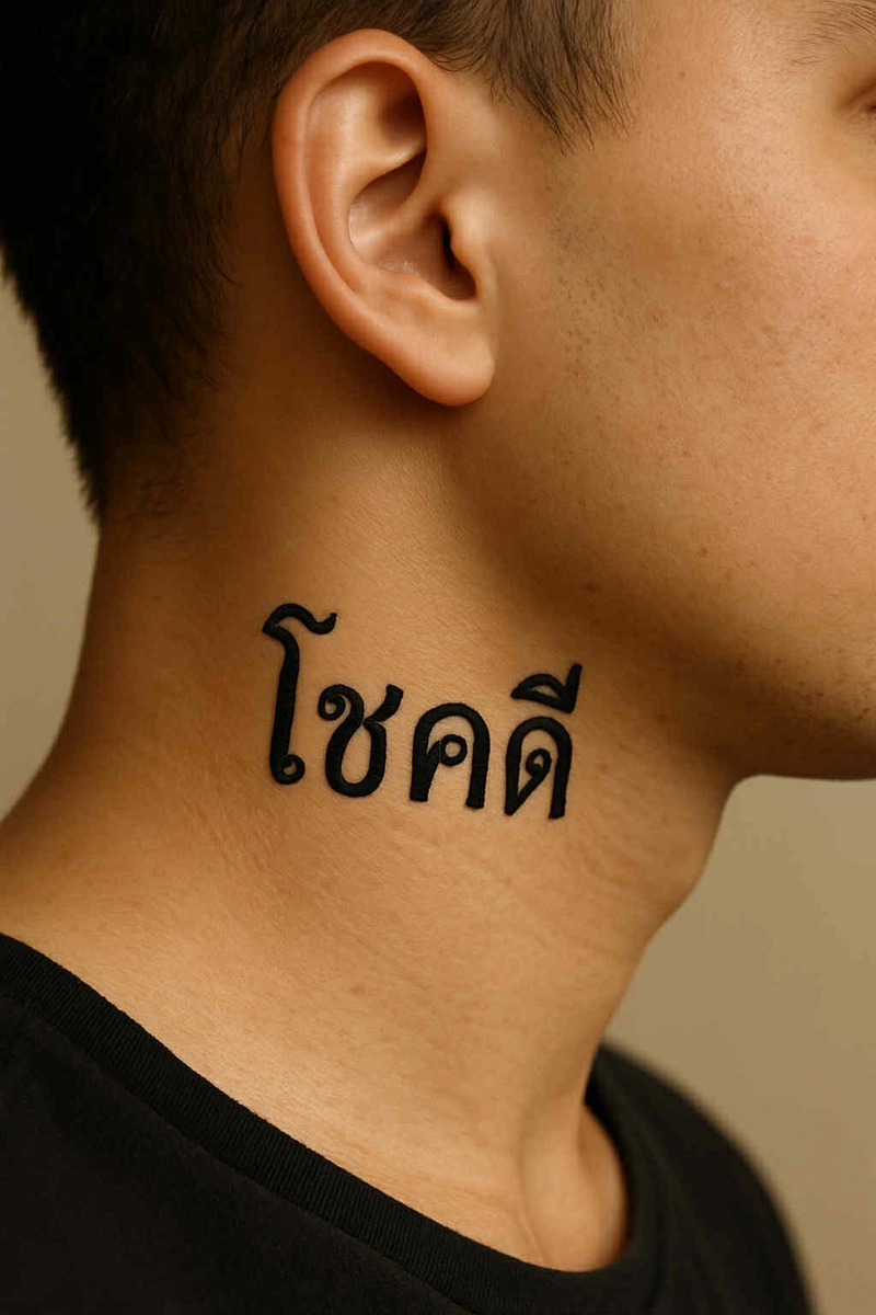 hình xăm chữ thái ở cổ