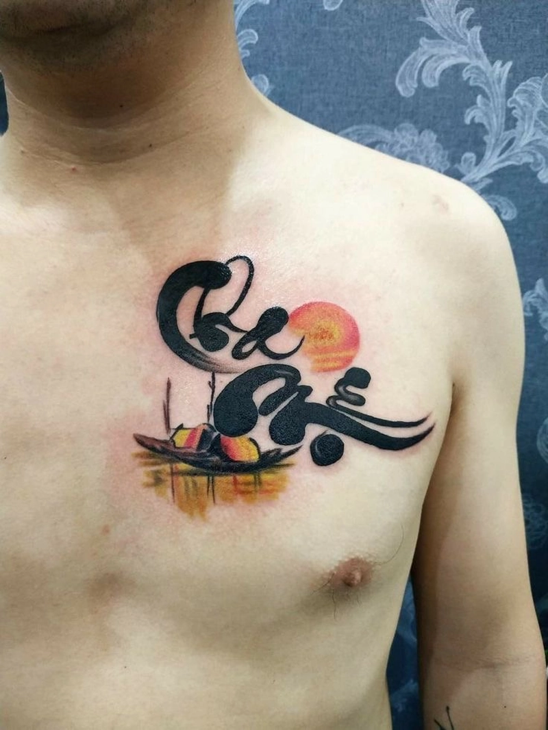 hình xăm chữ thư pháp cha mẹ