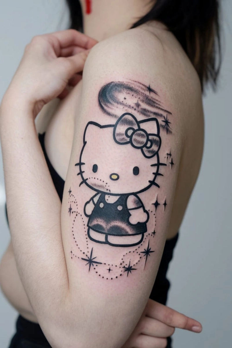 hình xăm hello kitty đen