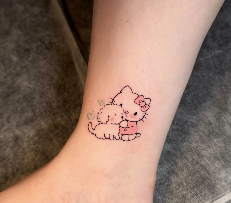 hình xăm hello kitty và chó