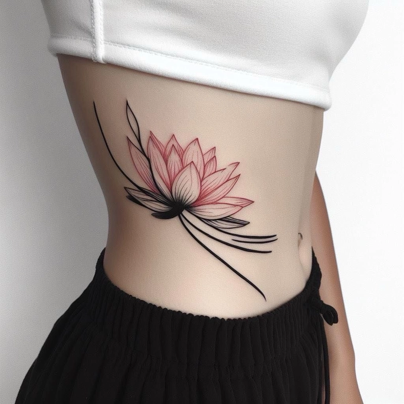 hình xăm hoa sen ở bụng