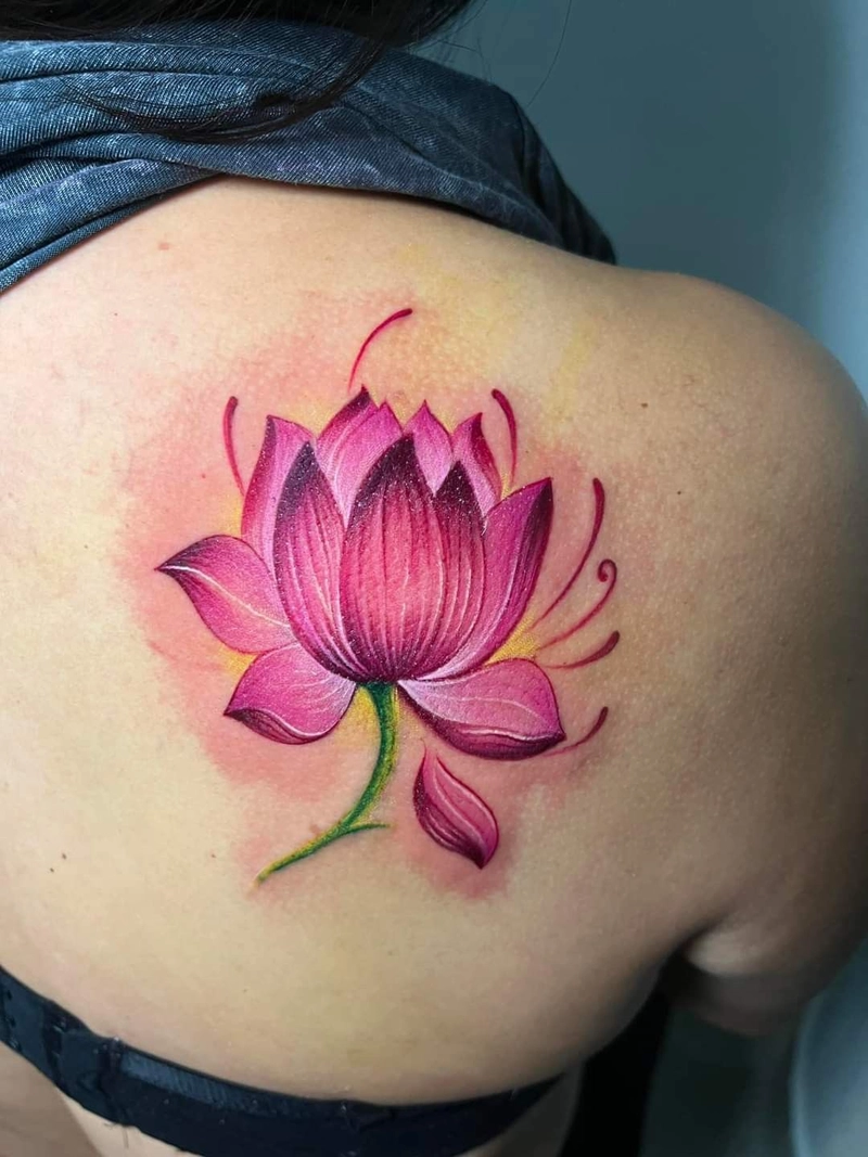 hình xăm hoa sen ở vai cho nữ