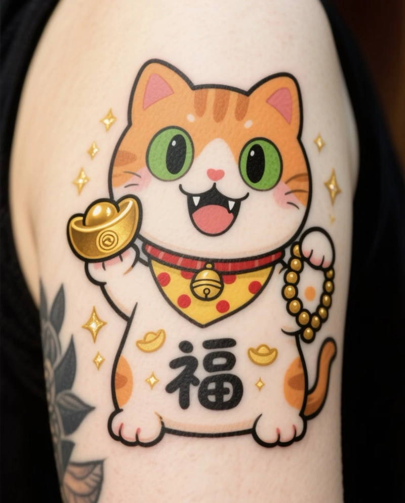 hình xăm mèo thần tài cute