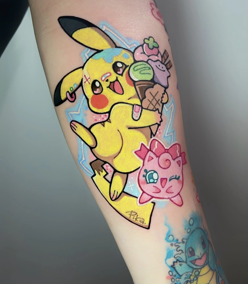 hình xăm pikachu nhiều màu sắc