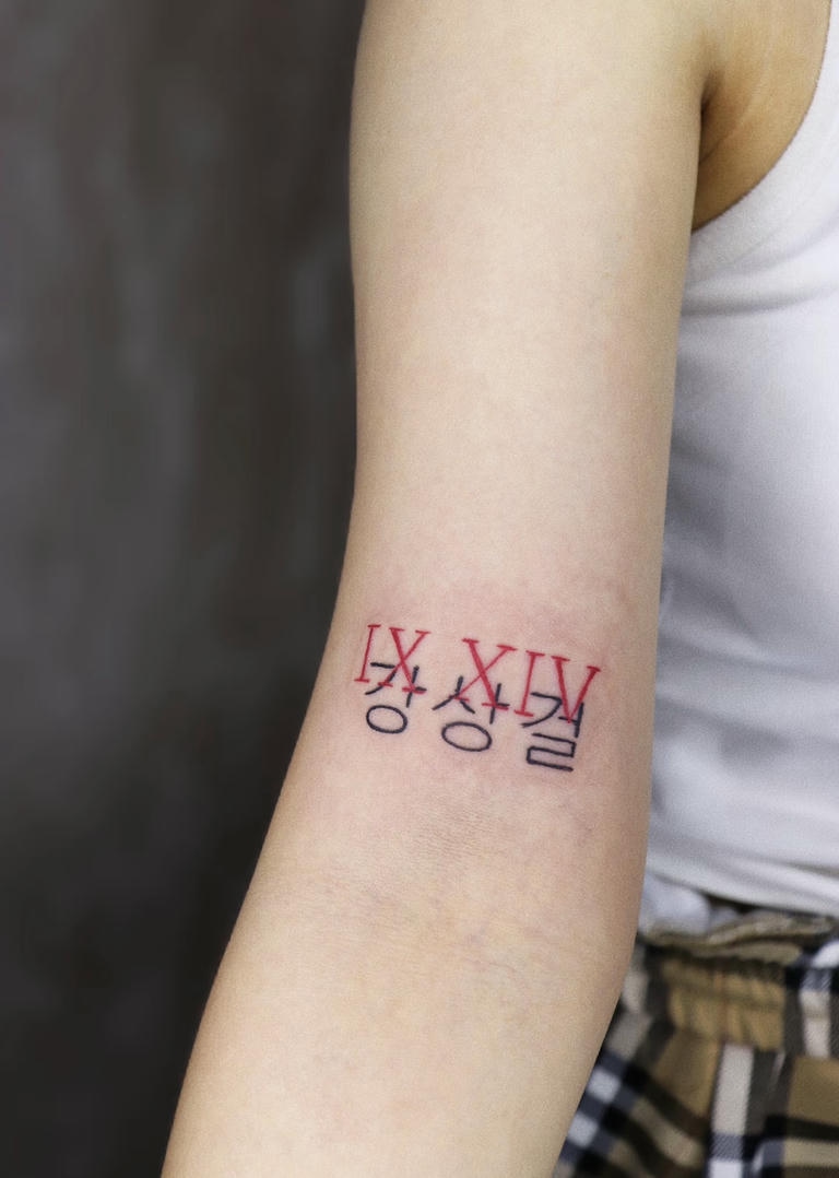 hình xăm số la mã kết hợp chữ hàn