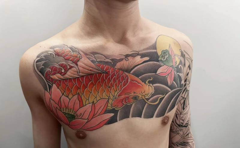 mẫu hình xăm cá chép hoa sen