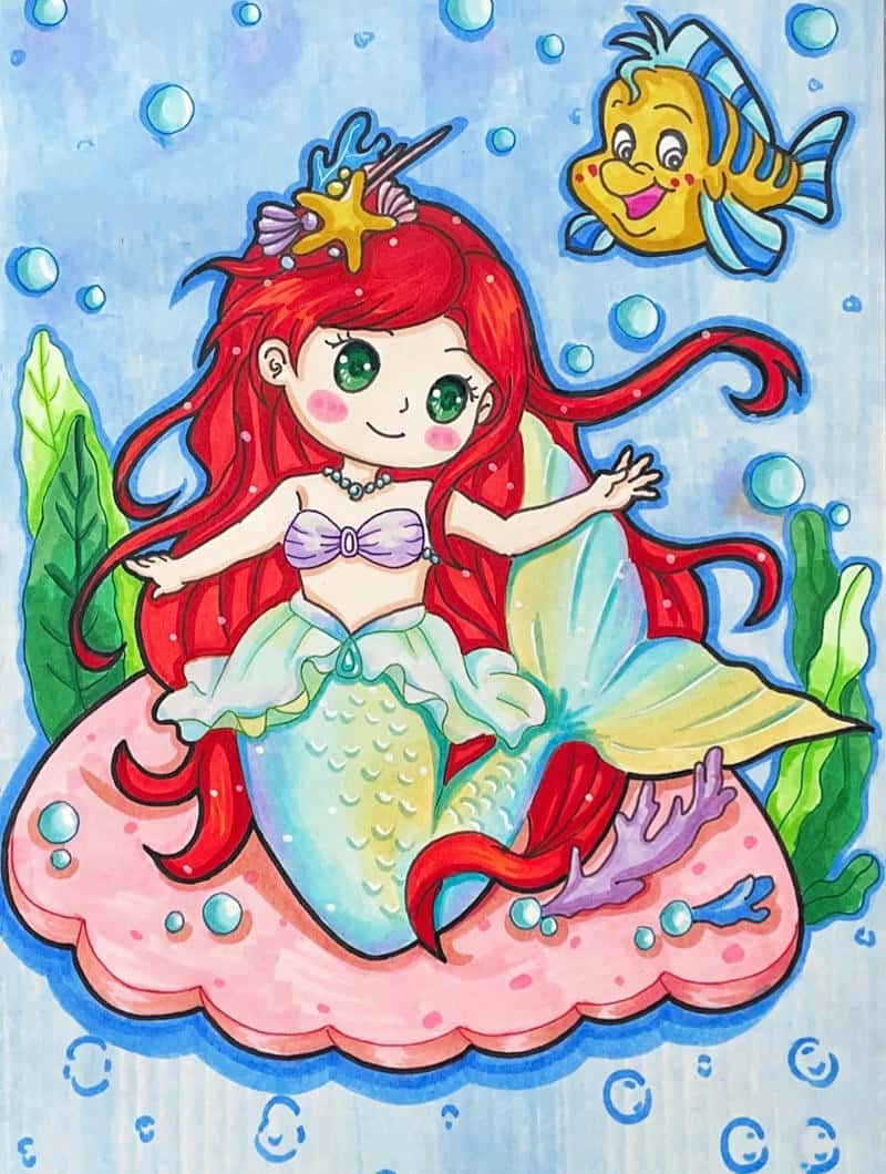tranh công chúa tiên cá hoạt hình đáng yêu