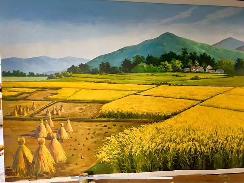 tranh vẽ cấy lúa