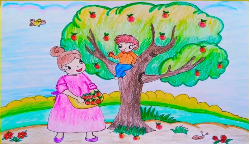 tranh vẽ hái quả