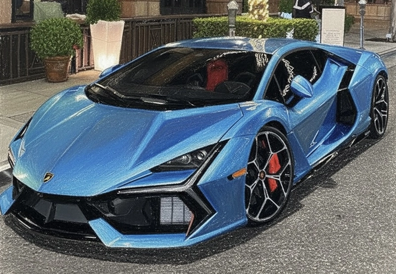 tranh vẽ lamborghini trên phố