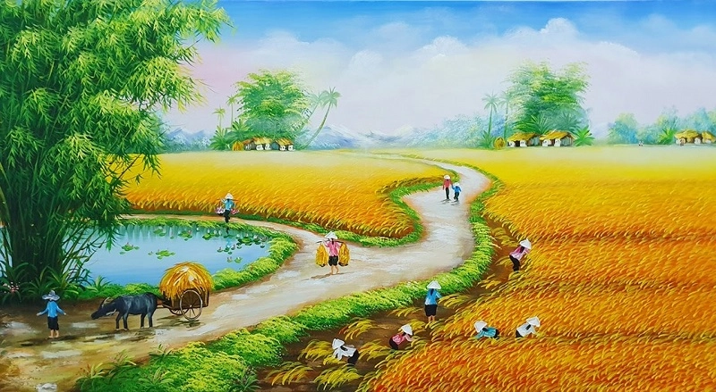tranh vẽ làng quê yên bình