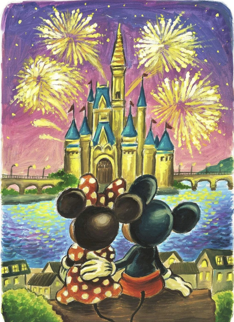 tranh vẽ lâu đài của mickey và minie