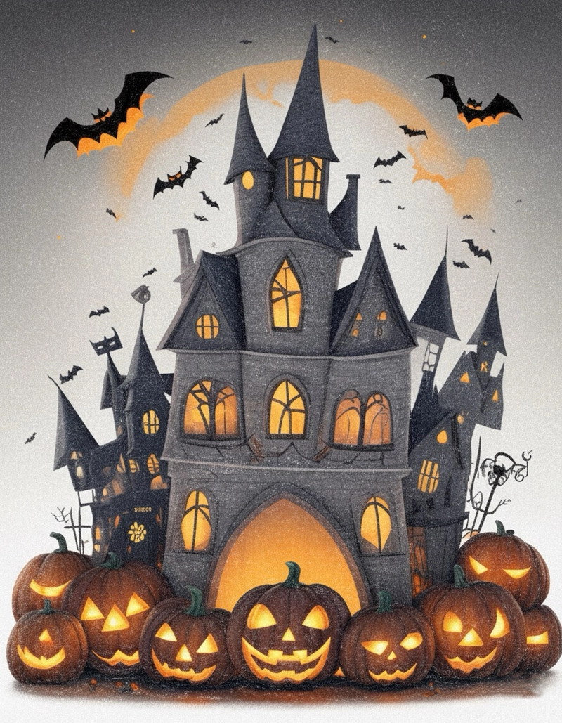 tranh vẽ lâu đài halloween