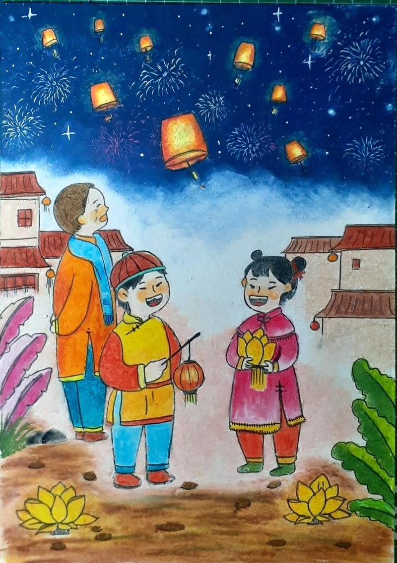 tranh vẽ ngày tết quê em bánh chưng