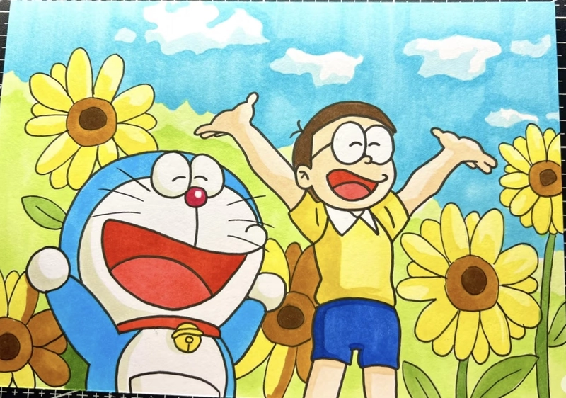 tranh vẽ nobita cười tươi