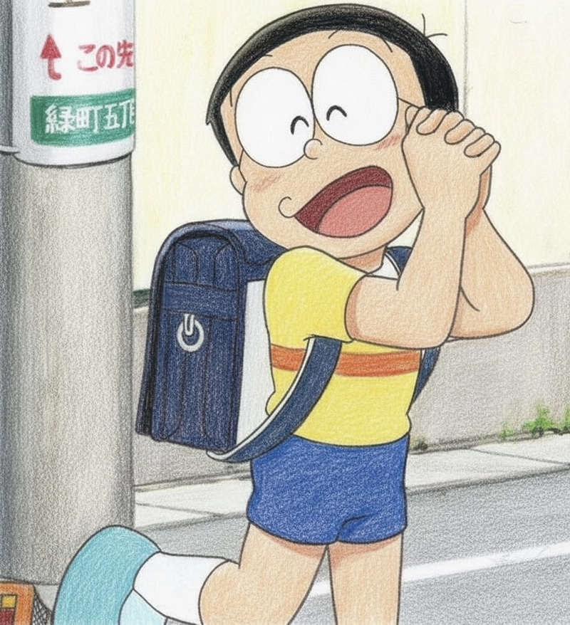 tranh vẽ nobita đi học