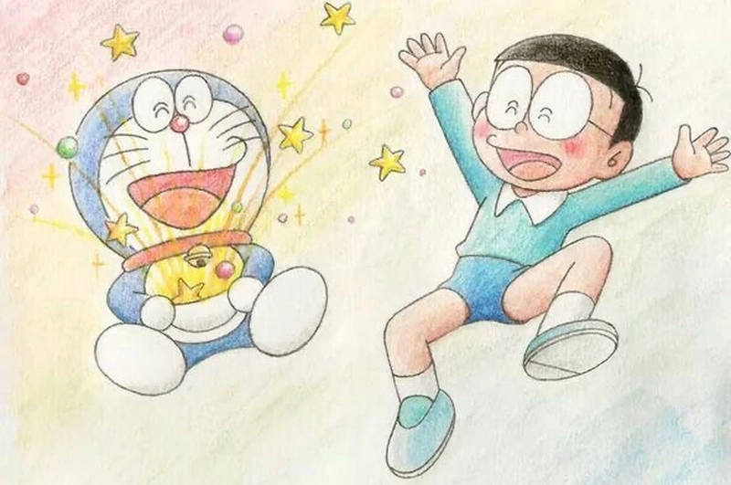tranh vẽ nobita hào hứng
