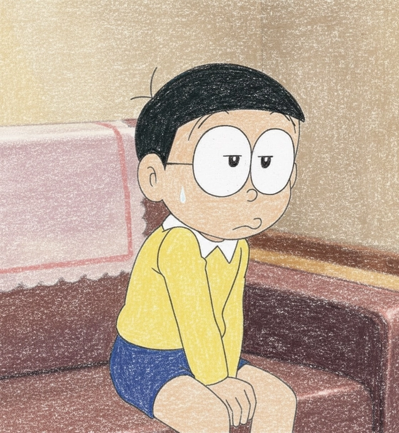 tranh vẽ nobita lo lắng
