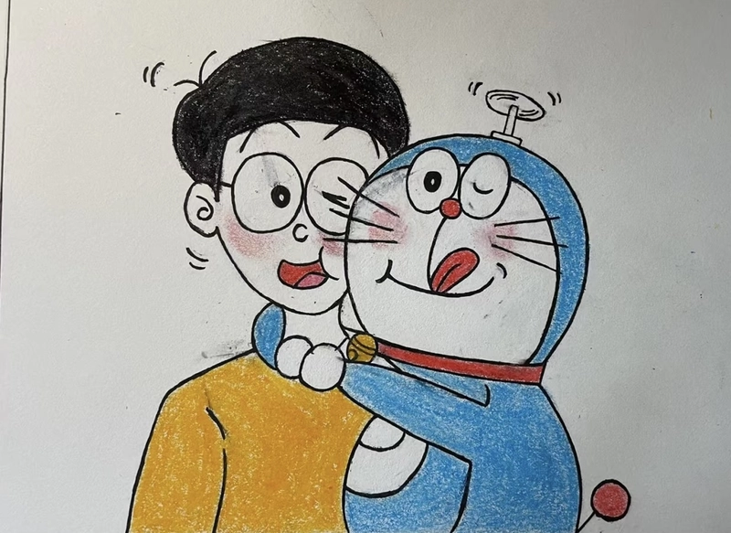tranh vẽ nobita và doraemon màu sáp