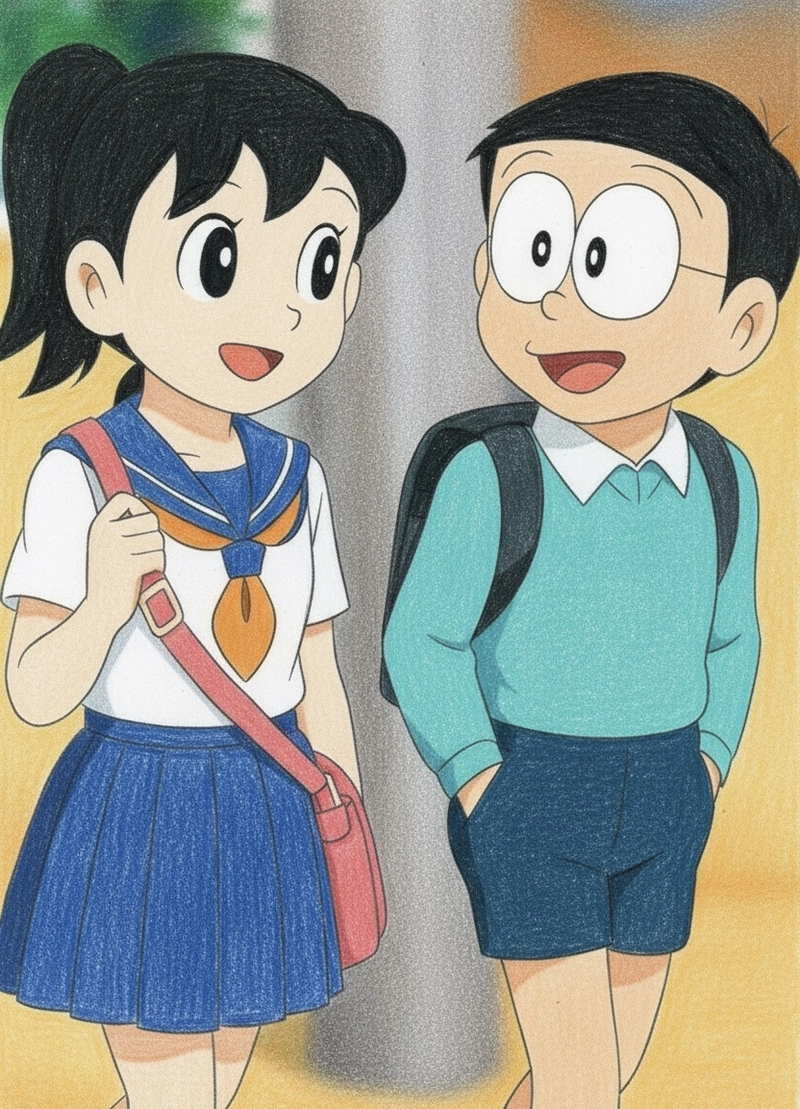tranh vẽ nobita và shizuka