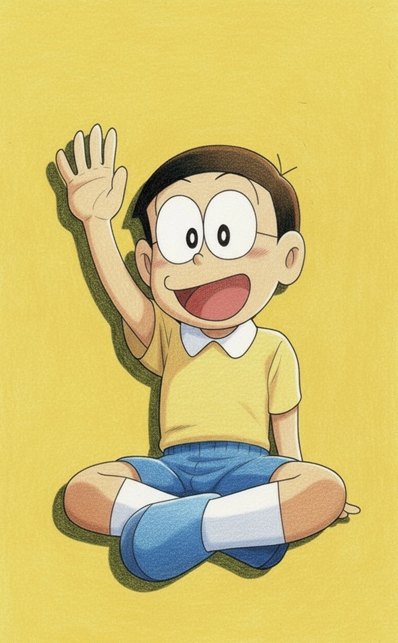 tranh vẽ nobita vẫy tay