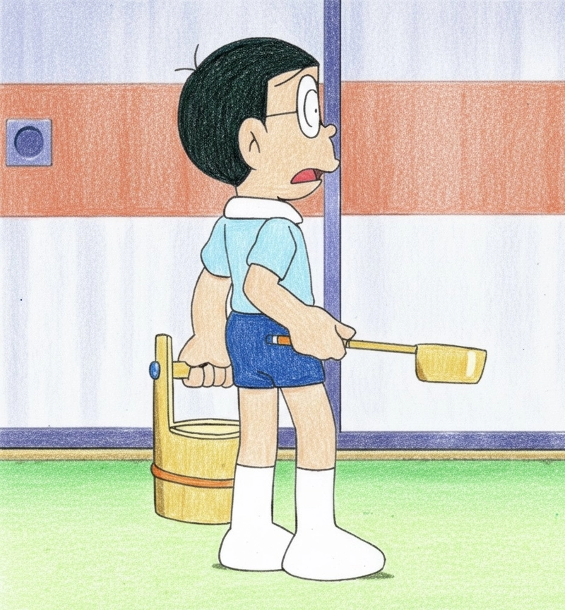 tranh vẽ nobita xách nước