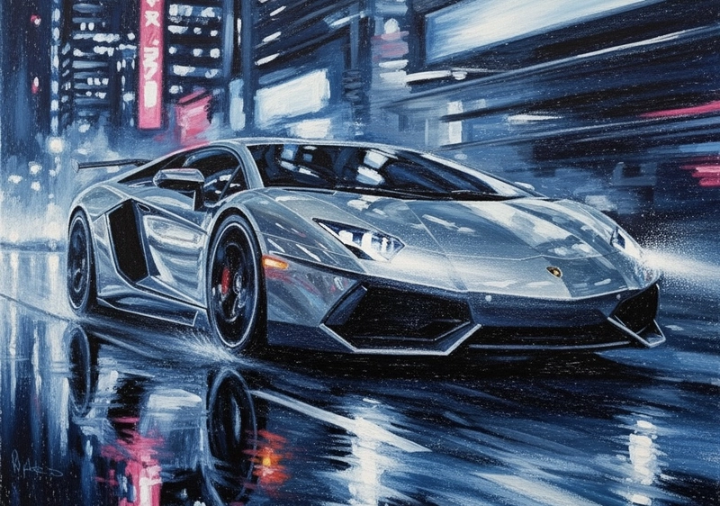 tranh vẽ ô tô lamborghini cực chất
