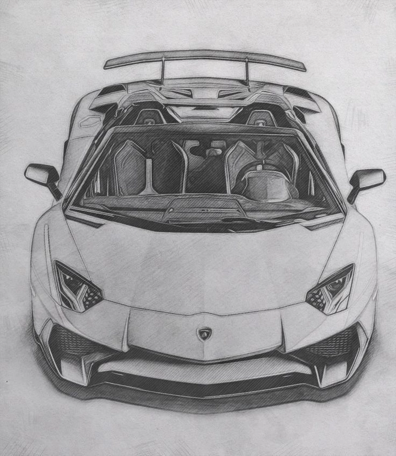 tranh vẽ ô tô lamborghini màu màu chì