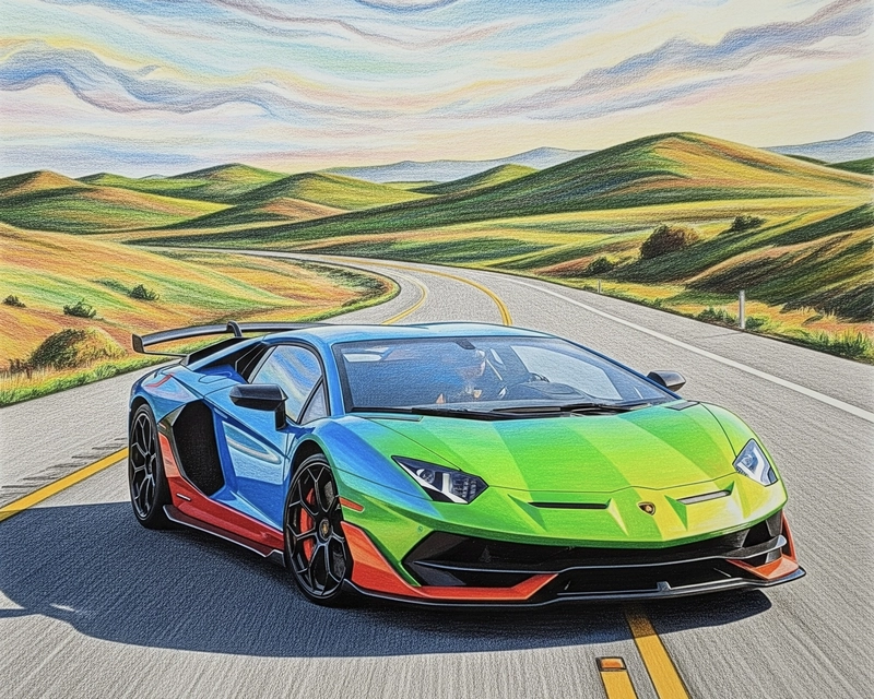 tranh vẽ ô tô lamborghini nhiều màu