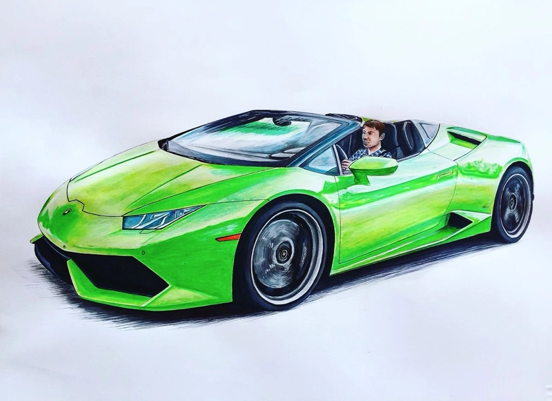 tranh vẽ ô tô lamborghini xanh lá