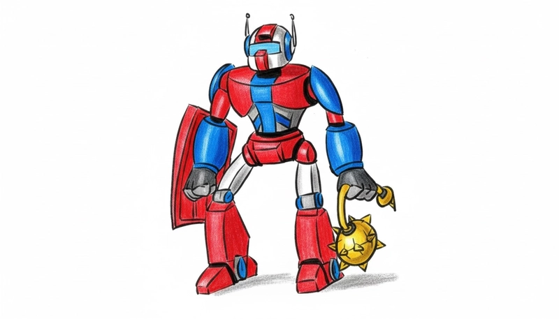 tranh vẽ robot cầm búa