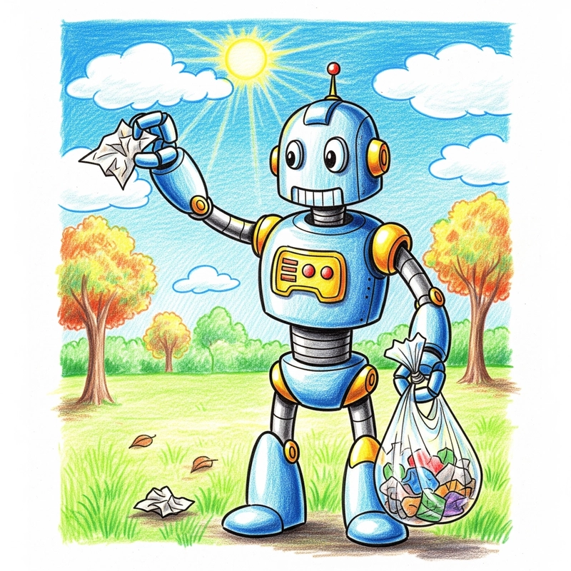tranh vẽ robot nhặt rác