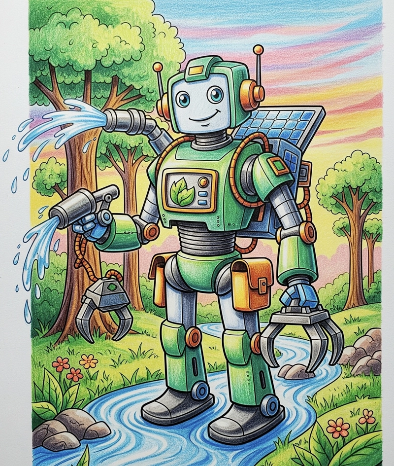 tranh vẽ robot tưới cây
