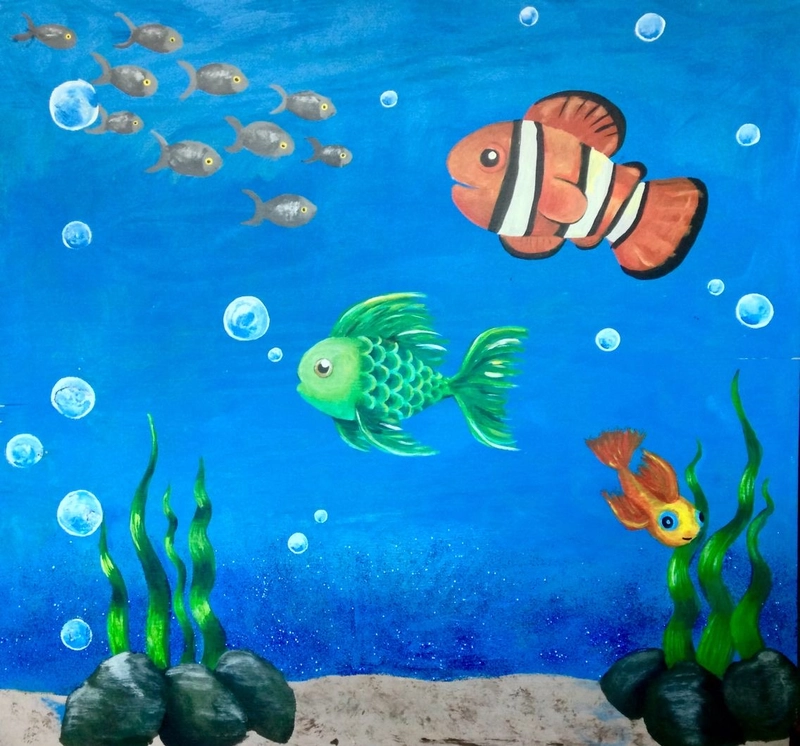 tranh vẽ rong biển và cá nemo