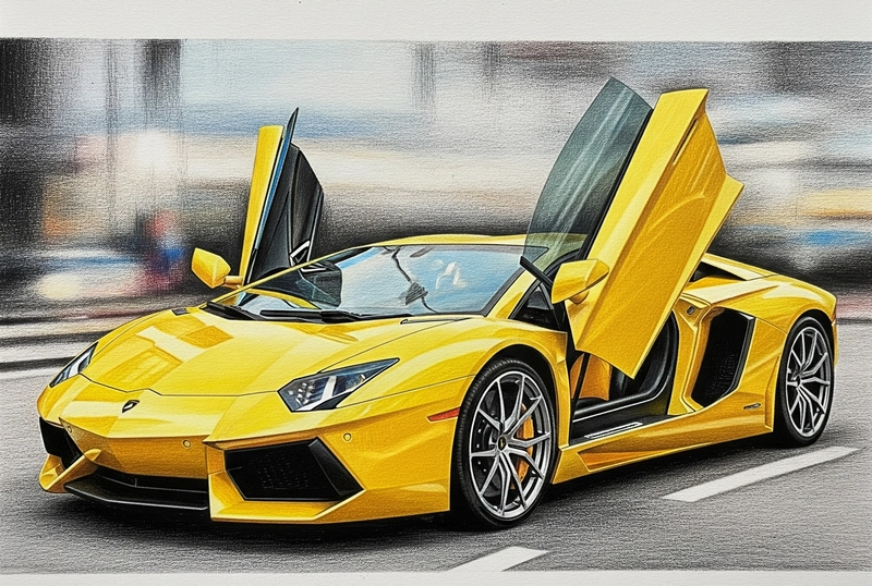 tranh vẽ siêu xe lamborghini màu vàng