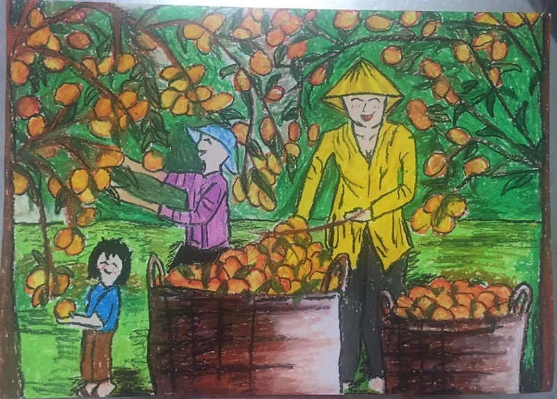tranh vẽ thu hoạch mùa màng