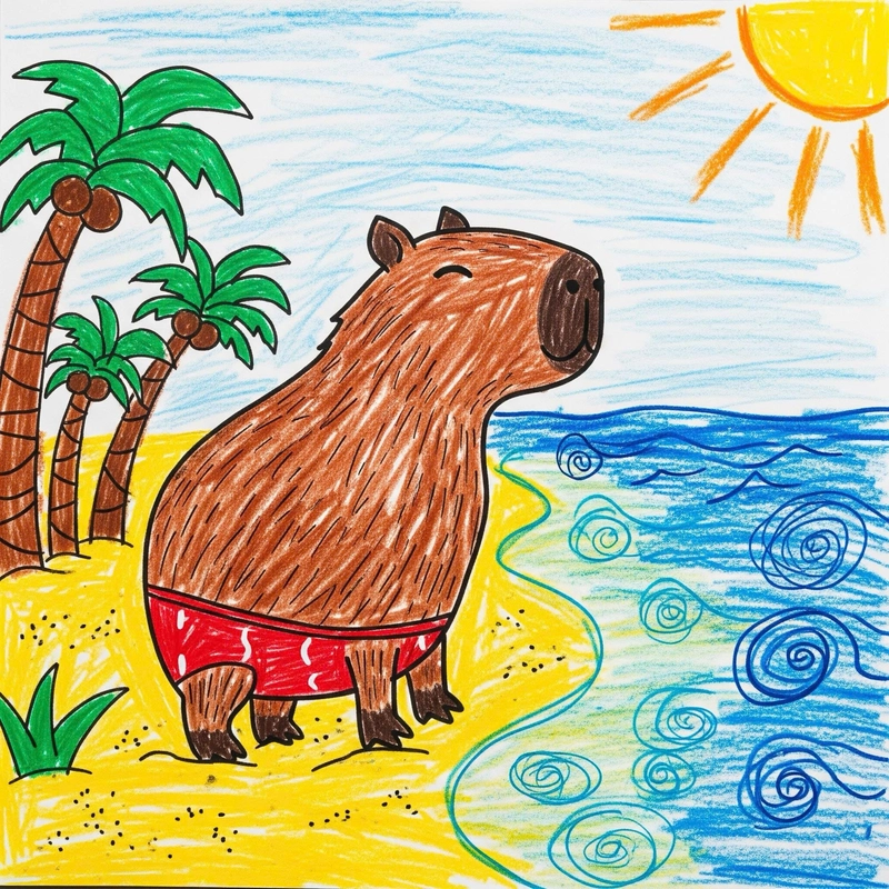 vẽ capybara đi biển