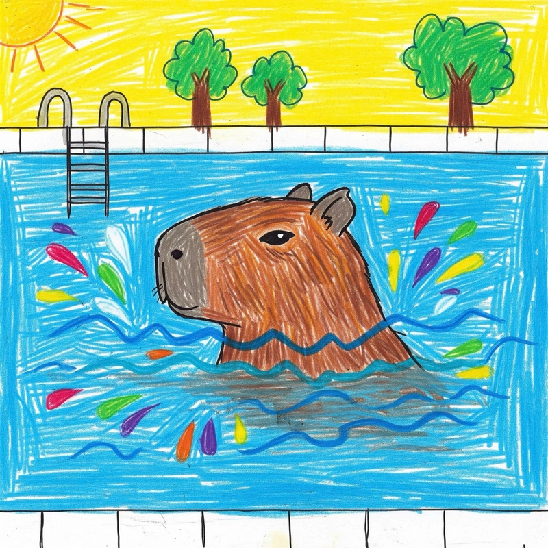 vẽ capybara đi bơi