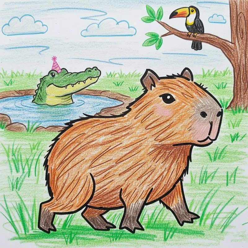 vẽ capybara đi dạo